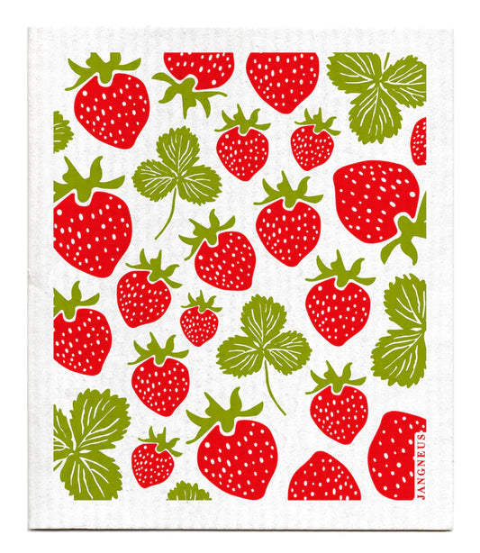 Swedish Dish Cloth Red & Green Strawberries